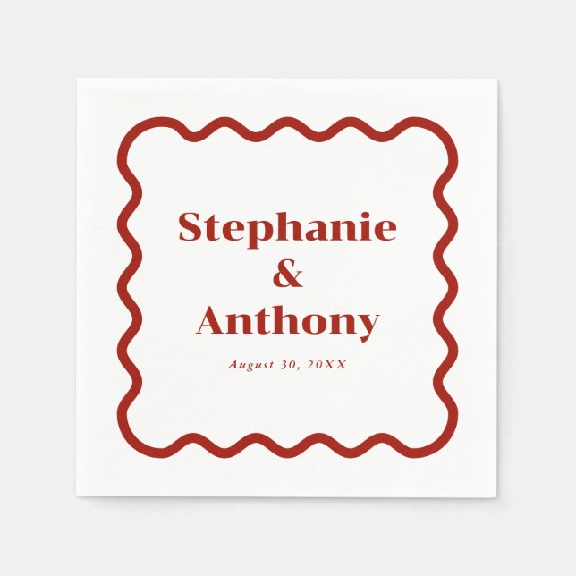 Retro, Wavy Edge Dark Red Wedding der 50er Jahre Serviette (Vorderseite)