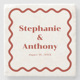 Retro, Wavy Edge Dark Red Wedding der 50er Jahre Steinuntersetzer