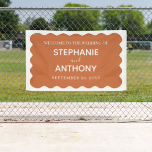 Retro Wavy Edge Terracotta Wedding Banner