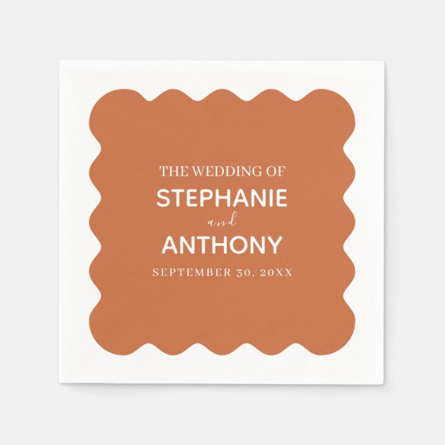 Retro Wavy Edge Terracotta Wedding Serviette (Vorderseite)