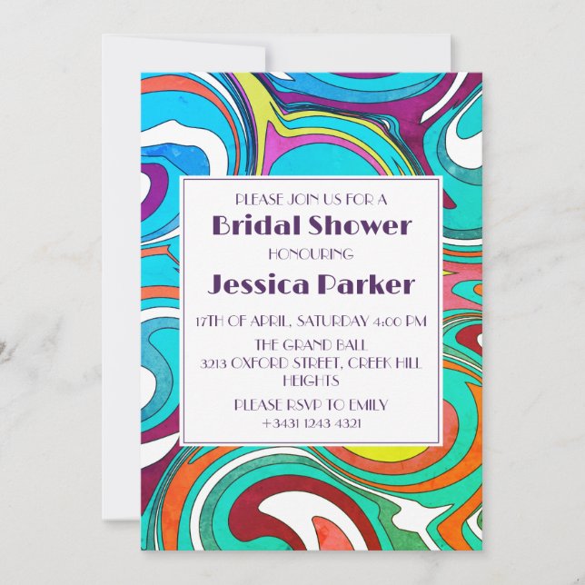 Retro Wavy Einzigartiges farbiges Brautparty Einladung (Vorderseite)