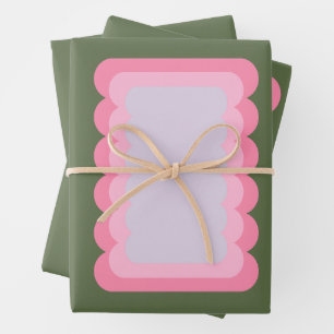 Retro-Wavy-Form grün und rosa Geschenkpapier Set