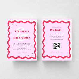 Retro Wavy Frame QR Code 70er Ampersand Hochzeit Einladung