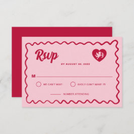 Retro Wavy Frame Red Pink Cupid Heart Wedding RSVP Karte