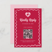 Retro Wavy Frame Red Pink Cupid Wedding QR Code