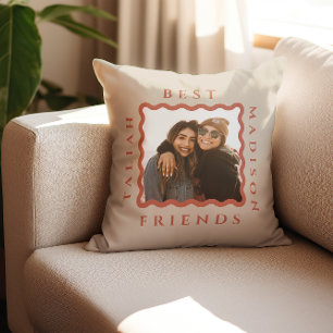 Retro Wavy Frame Terracotta Best Friends Foto Kissen