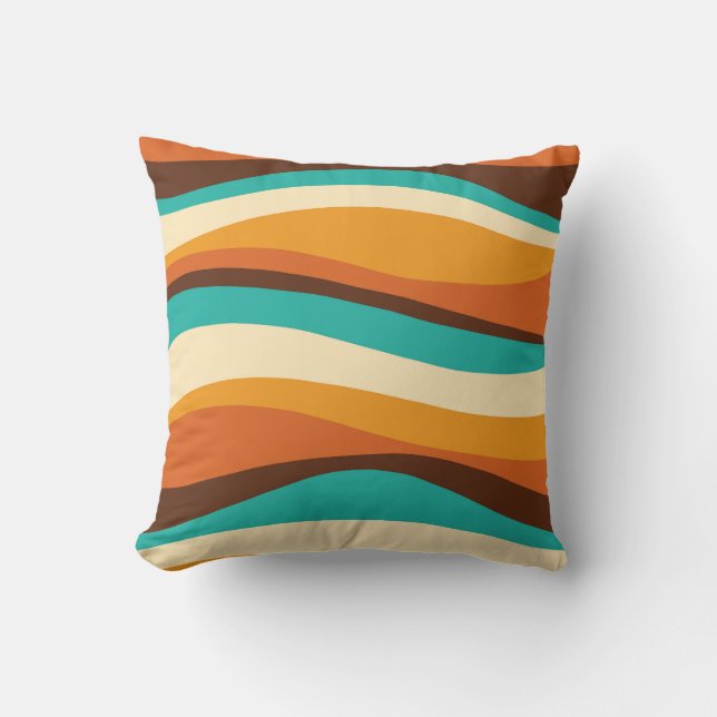 Retro Wavy Lines Aquamarin, Orange, Schokolade Kissen (Vorderseite)