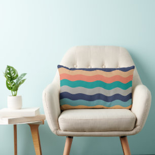 Retro Wavy Lines - Blue Turquoise Orange Throw Pil Lendenkissen