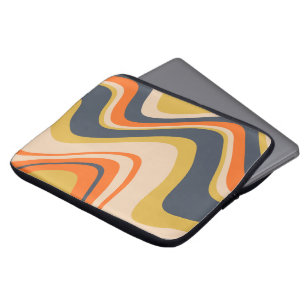 Retro Wavy Lines - Orange, Navy, Yellow, Beige Laptopschutzhülle