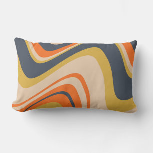 Retro Wavy Lines - Orange, Navy, Yellow, Beige Lendenkissen