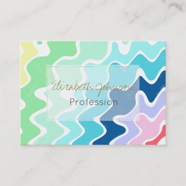 Retro Wavy Lines Pastell Rainbow Colors Muster Visitenkarte (Vorderseite)