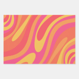 Retro Wavy Loops Trippy Abstraktes Muster Geschenkpapier Set