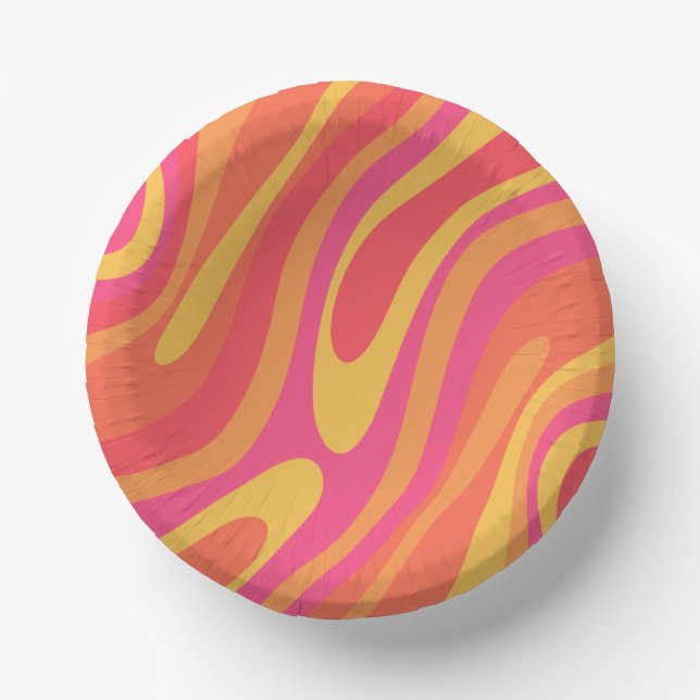 Retro Wavy Loops Trippy Abstraktes Muster Pappteller (Vorderseite)