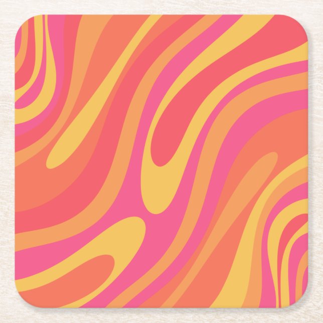 Retro Wavy Loops Trippy Abstraktes Muster Rechteckiger Pappuntersetzer (Vorderseite)