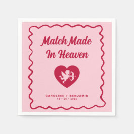Retro Wavy Match Made In Heaven Cupid Wedding Serviette