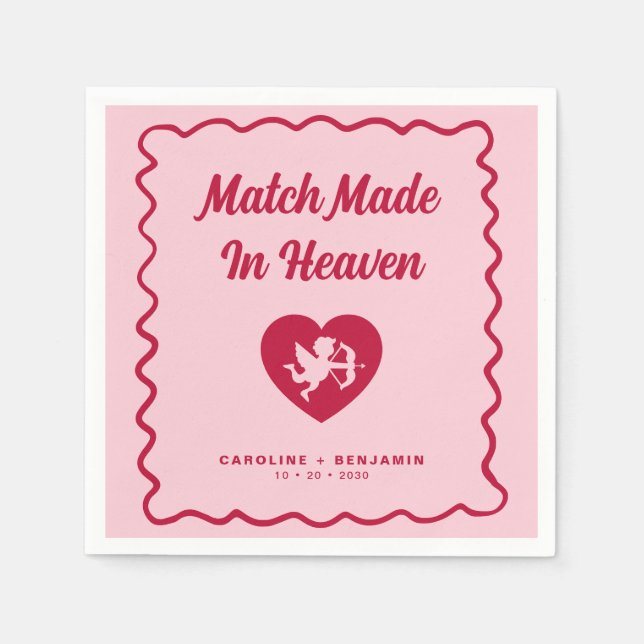 Retro Wavy Match Made In Heaven Cupid Wedding Serviette (Vorderseite)