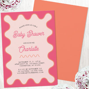Retro Wavy Pink Curve Baby Dusche Einladung