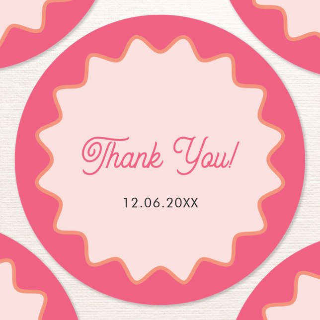 Retro Wavy Pink Curve Vielen Dank Runder Aufkleber (Custom text retro wavy pink thank you stickers)