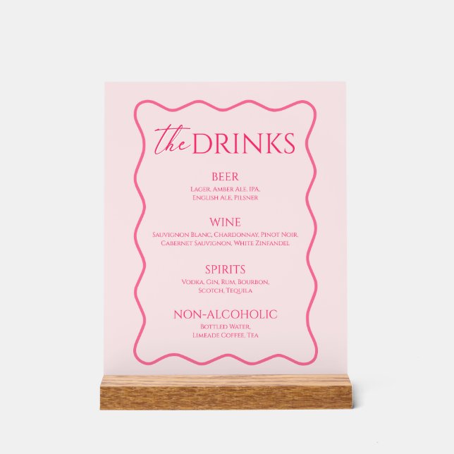 Retro Wavy Pink Drink Menu Bar Acrylschild (Vorderseite)