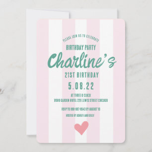 Retro Wavy Pink Striping Handschrift 21St Geburtst Einladung