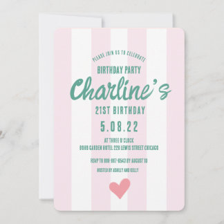Retro Wavy Pink Striping Handschrift 21St Geburtst Einladung