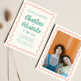 Retro Wavy Pink und Green Handwriting Wedding Einladung