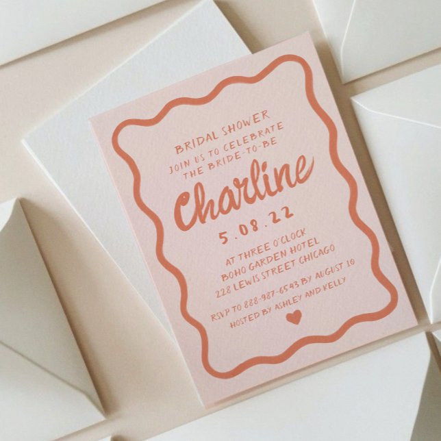 Retro Wavy Pink und Red Handwriting Brautparty Einladung (Von Creator hochgeladen)