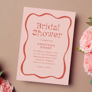 Retro Wavy Squiggle Rahmen in orangefarbenem Braut Einladung