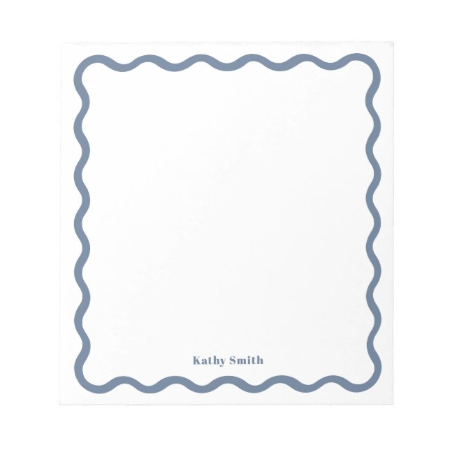 Retro Wavy Stilftige blaue Personalisiert Statione Notizblock (Vorderseite)