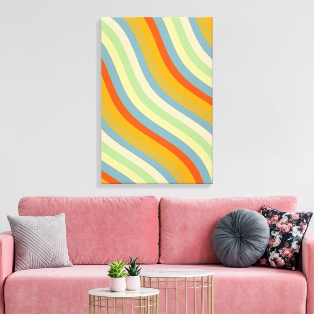 Retro Wavy Streifen Küstenmuster Art Leinwanddruck (Insitu (Wohnzimmer))