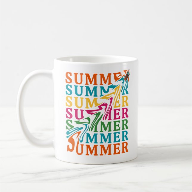 Retro Wavy "SUMMER" Textkunst Design Kaffeetasse (Links)