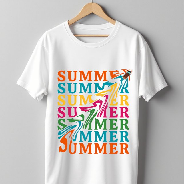 Retro Wavy "SUMMER" Textkunst Design T-Shirt (Von Creator hochgeladen)