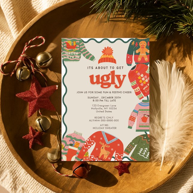 Retro Wavy Ugly Sweater Weihnachtsfeier Einladung (Von Creator hochgeladen)