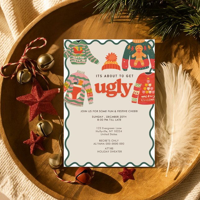 Retro Wavy Ugly Sweater Weihnachtsfeier Einladung (Von Creator hochgeladen)