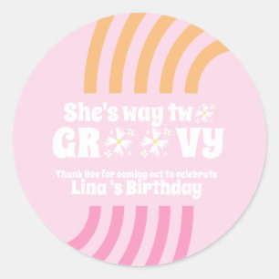 Retro Way Two Groovy Daisy Blume Birthday Pink Runder Aufkleber