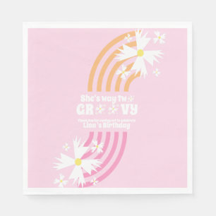 Retro Way Two Groovy Daisy Blume Birthday Pink Serviette