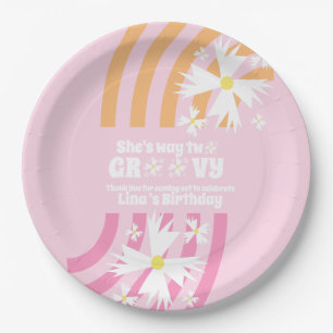 Retro Way Zwei Groovy Daisy Flower Geburtstag Pappteller