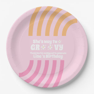 Retro Way Zwei Groovy Daisy Flower Geburtstag Rosa Pappteller