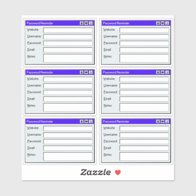 Retro-Webseiten-Benutzername Log Passwort-Tracker  Aufkleber (Blatt)