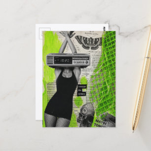 Retro-Wecker-Dame Collage Postkarte