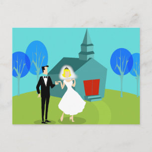 Retro Wedding Couple Postcard Postkarte