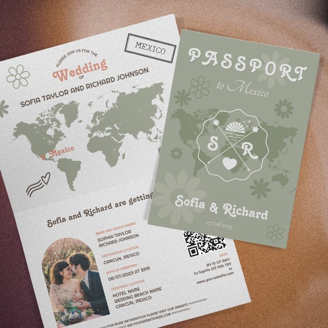 Retro Wedding Destination Passport Karte QR Code (Von Creator hochgeladen)