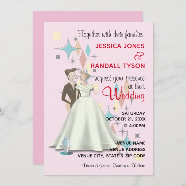 Retro Wedding Invitation Card 5"x7" Einladung (Vorne/Hinten)