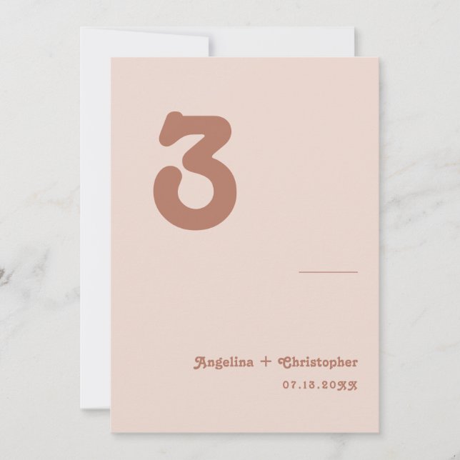 Retro Wedding Minimalistisch Script Tischnummer (Vorderseite)