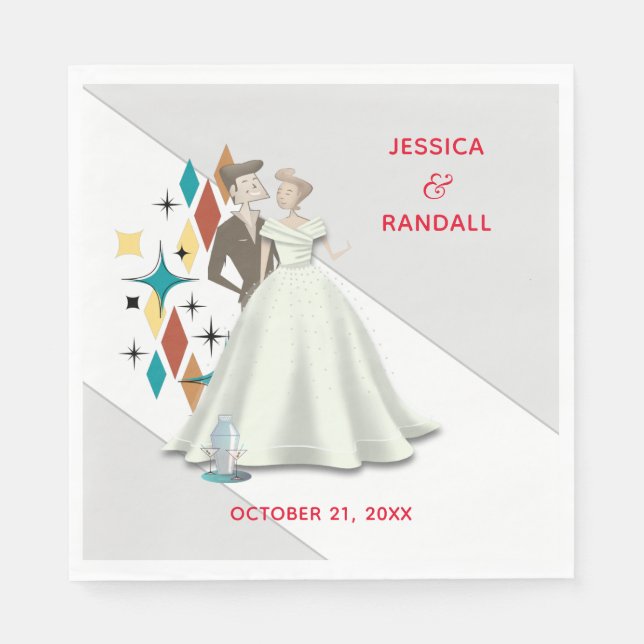 Retro Wedding Paper Napkin Serviette (Vorderseite)