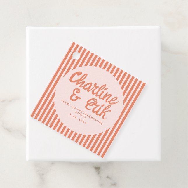 Retro Wedding Red Striping Handwriting Danke Fa Geschenkanhänger (Beispiel)