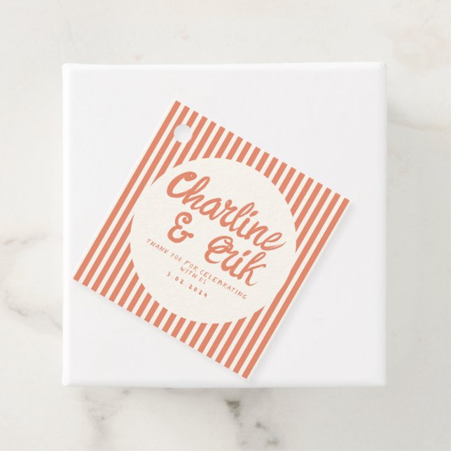 Retro Wedding Red Striping Handwriting Danke Geschenkanhänger (Beispiel)