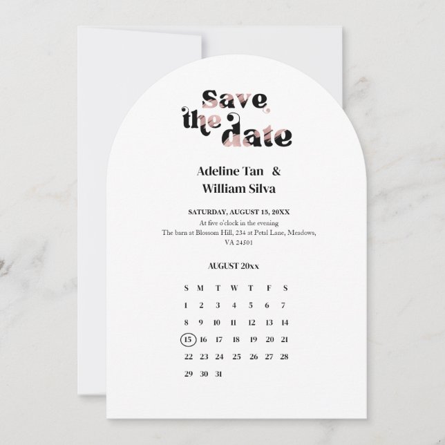 Retro Wedding Save the Date Calendar | 70s themed Einladung (Vorderseite)