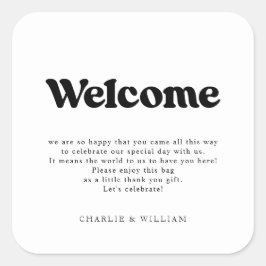 Retro Wedding Willkommensbeutel Quadratischer Aufkleber