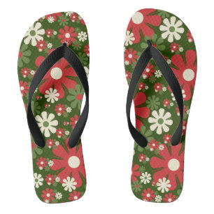 Retro Weihnachten Blume 60er 70er Ästhetische Flip Flops